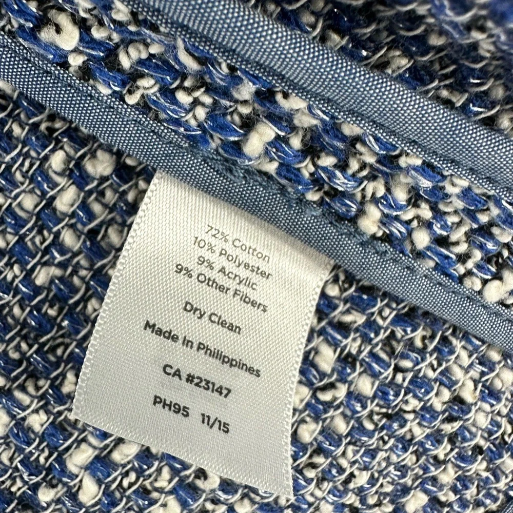 Talbots Blue Tweed Drape Open Front Blazer Classic Womens Size L Petite NEW - Picture 7 of 8